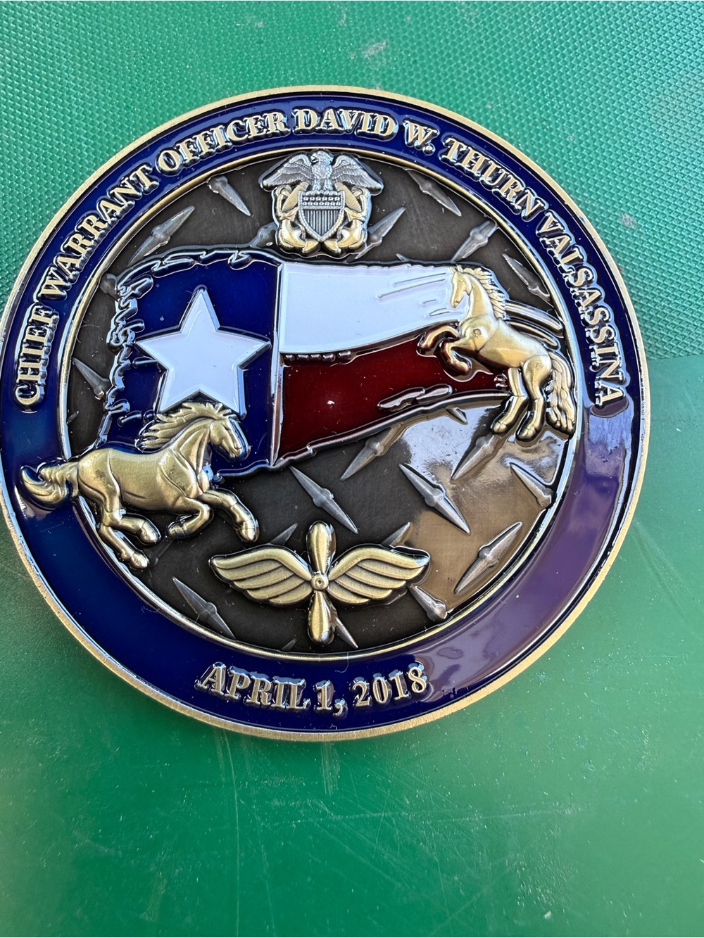Commemorative Texas Badge Plaque in Blue, Red, White. Chief Warrant Officer